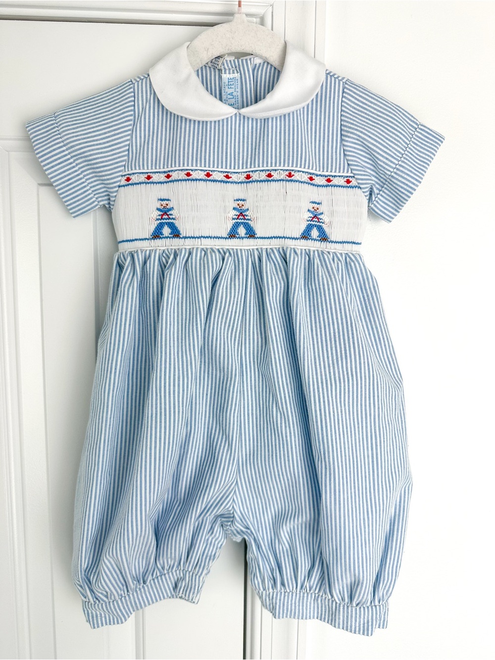 Vive La Fete 18m smocked blue white bubble VGUC